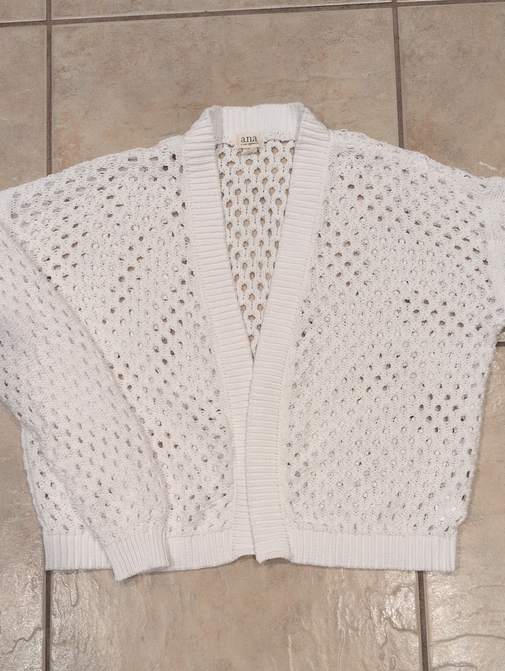 a.n.a Crocheted Cropped White Sweater Cardigan Size Medium